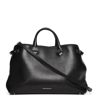 Burberry Grainy Calfskin House Check Large Banner Tote Black 1 of 18