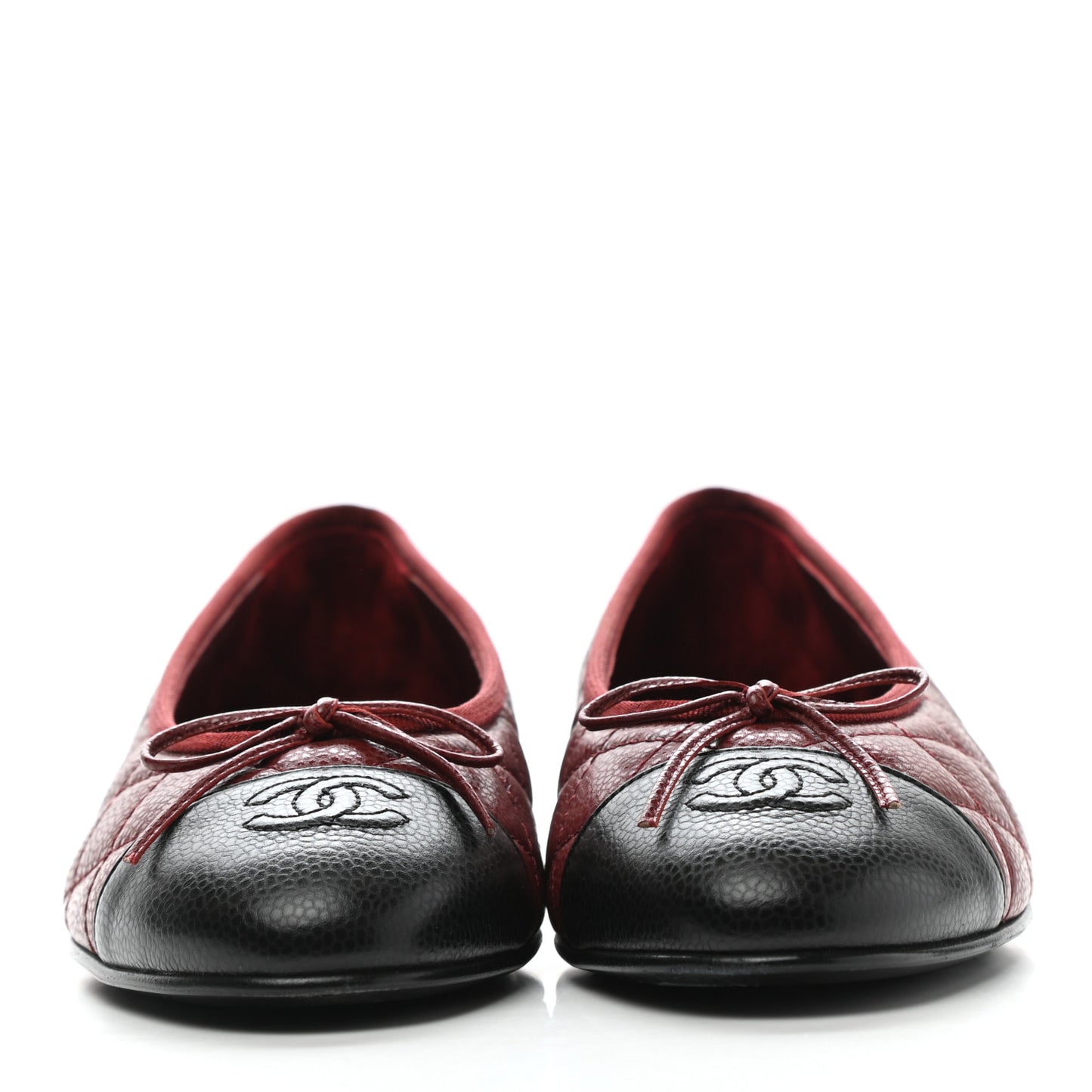 Caviar Quilted CC Cap Toe Ballerina Flats 40 Black Red