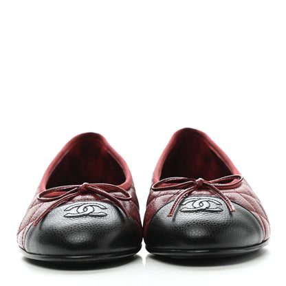 Chanel Caviar Quilted CC Cap Toe Ballerina Flats 40 Black Red 2 of 8