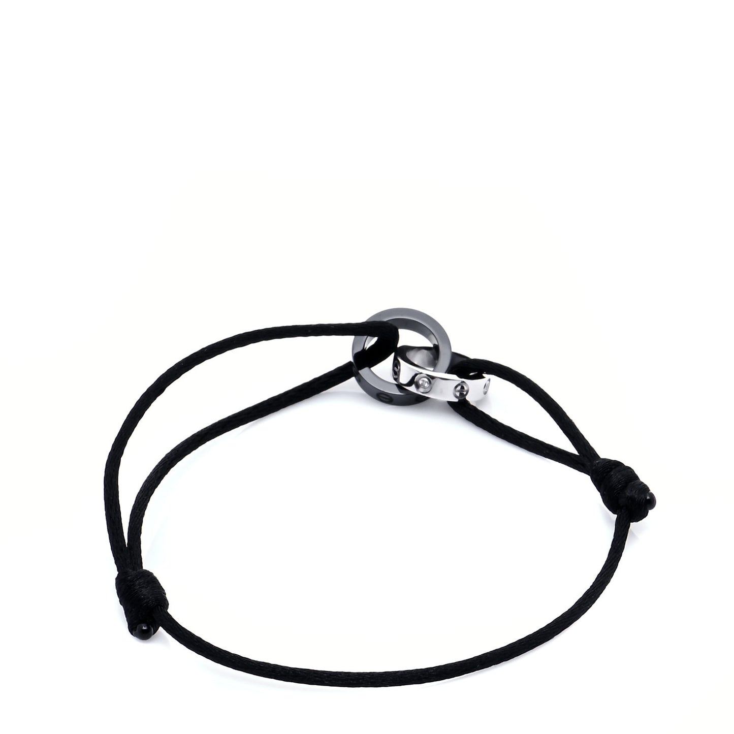 18K White Gold Ceramic 4 Diamond LOVE Cord Bracelet Black