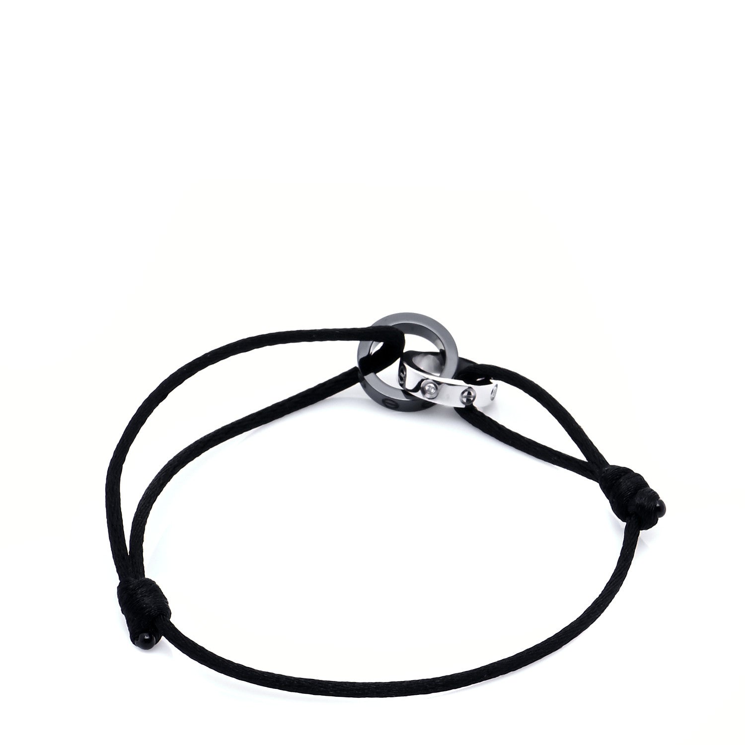 Cartier 18K White Gold Ceramic 4 Diamond LOVE Cord Bracelet Black 3 of 9