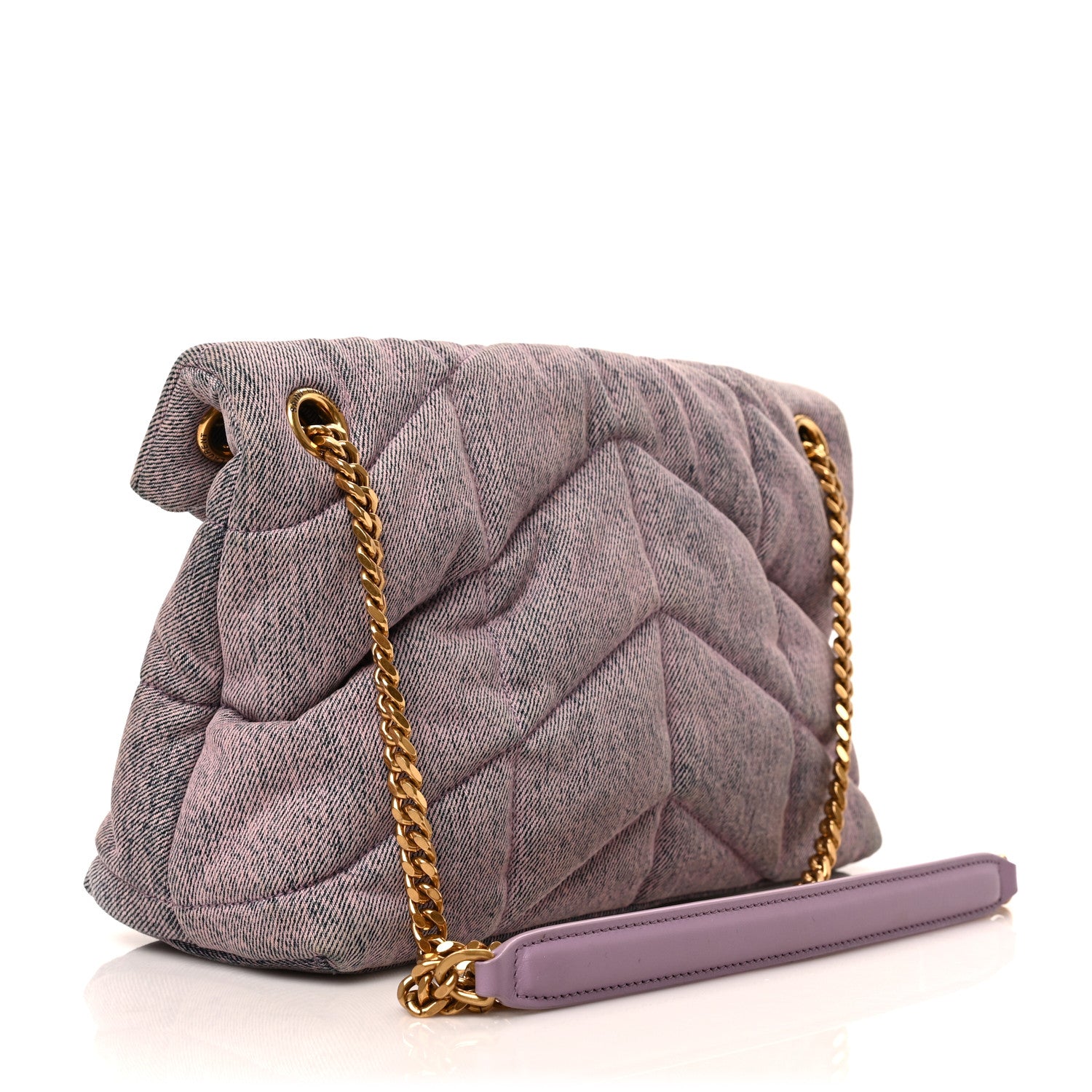 Saint Laurent Denim Quilted Small Loulou Puffer Monogram Chain Satchel Bleached Lilac 3 of 8