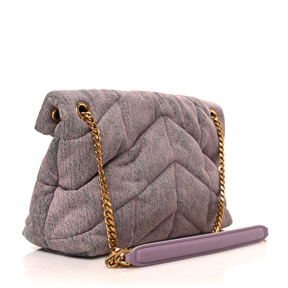 Saint Laurent Denim Quilted Small Loulou Puffer Monogram Chain Satchel Bleached Lilac 3 of 8