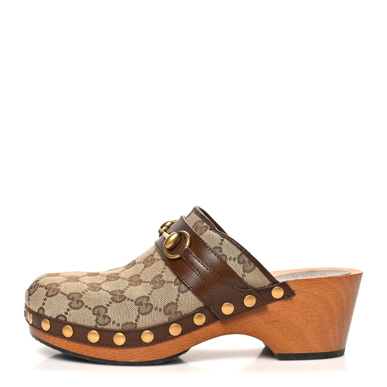 Gucci Monogram Goatskin Horsebit Clog Mules 38.5 Beige Ebony Brown Sugar 1 of 9