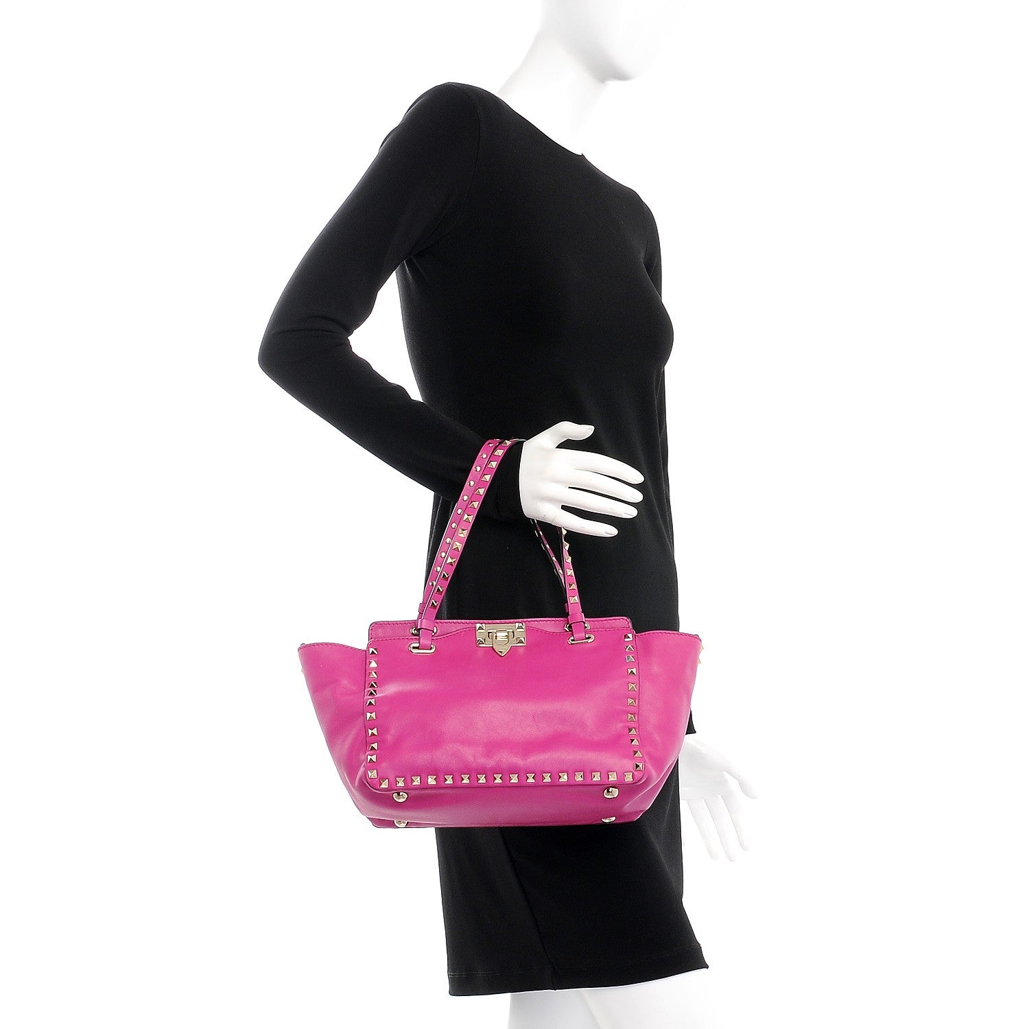 Valentino Garavani Vitello Mini Rockstud Tote Fuxia 3 of 9