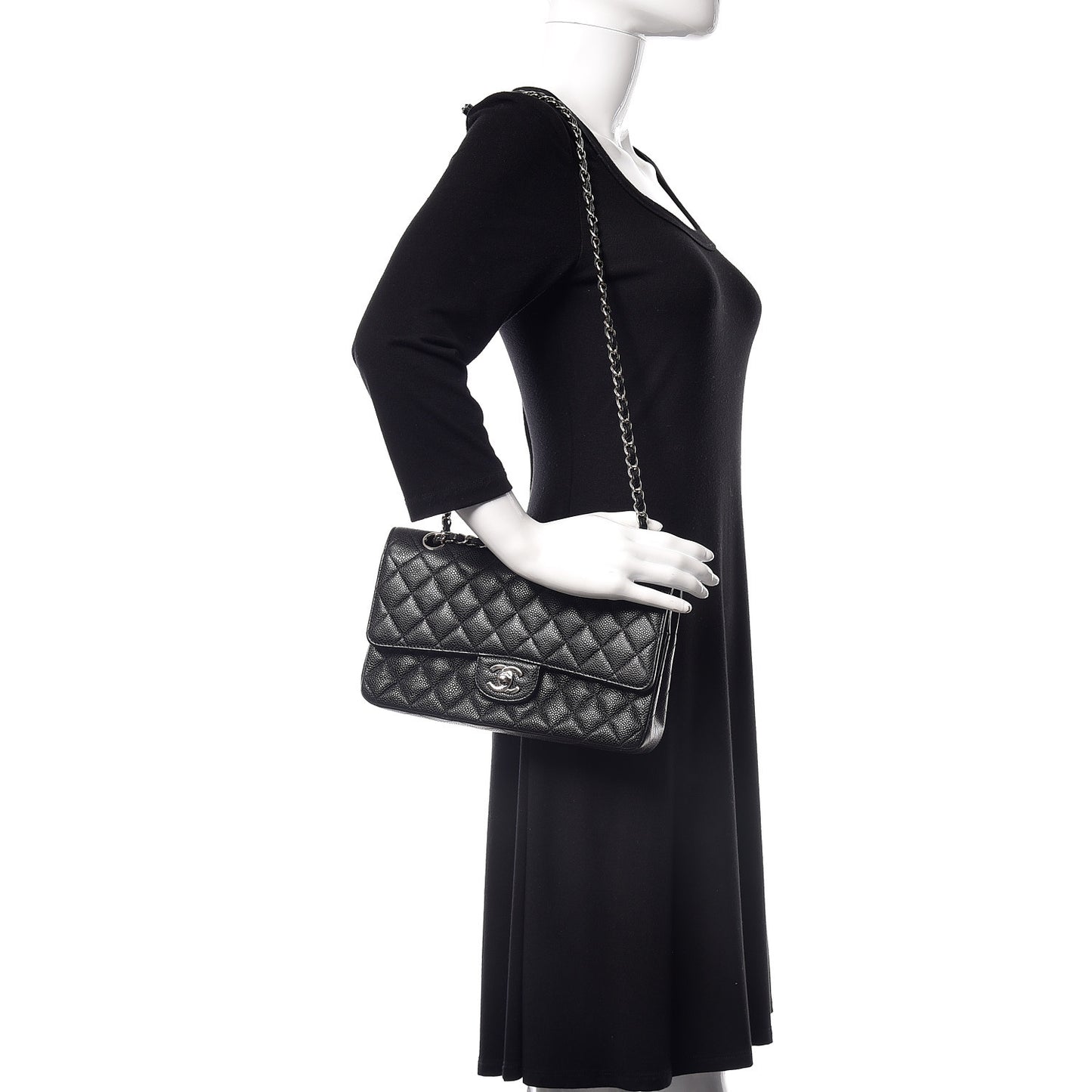 Caviar Quilted Medium Double Flap Black