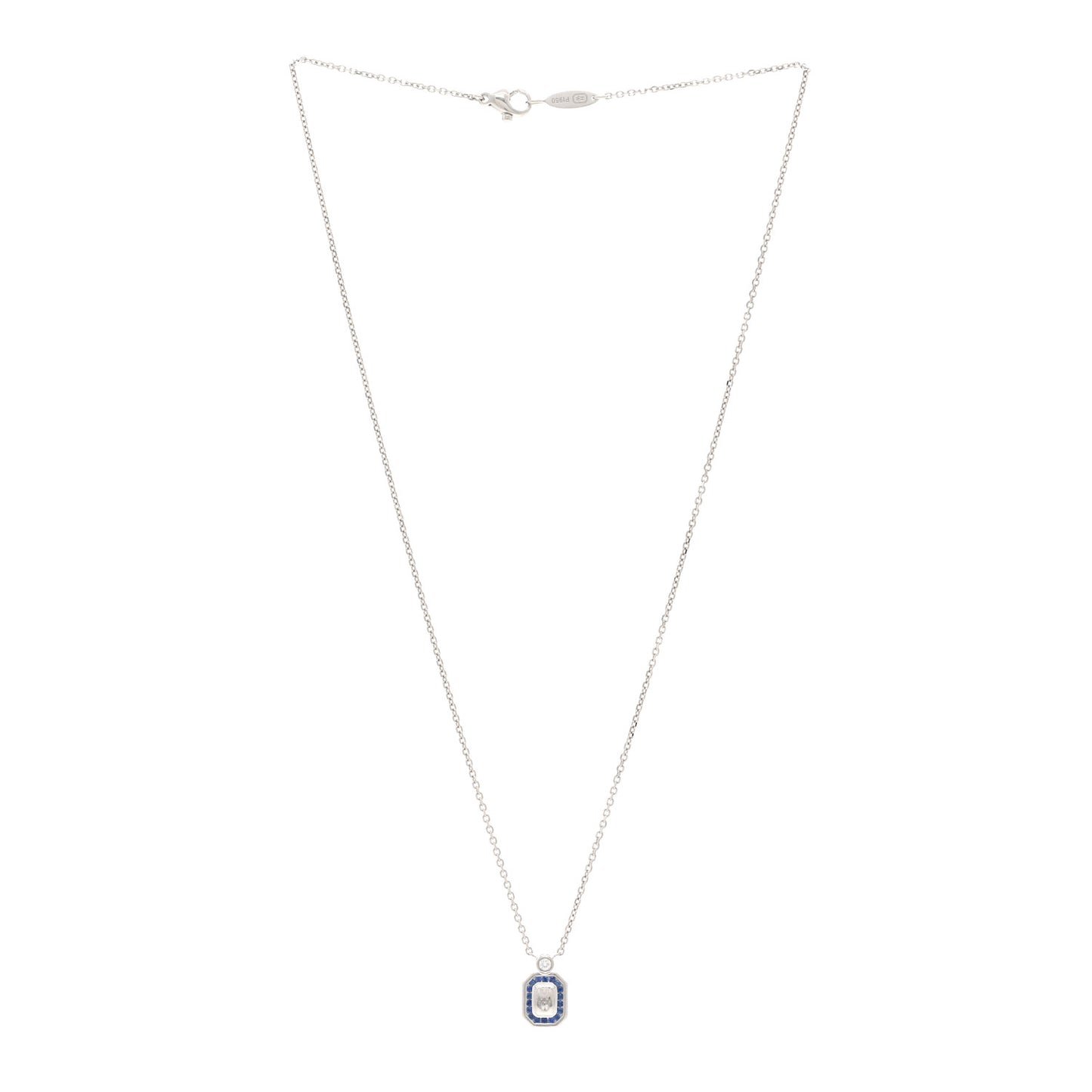 Platinum Diamond Blue Sapphire HW Logo Pendant Necklace