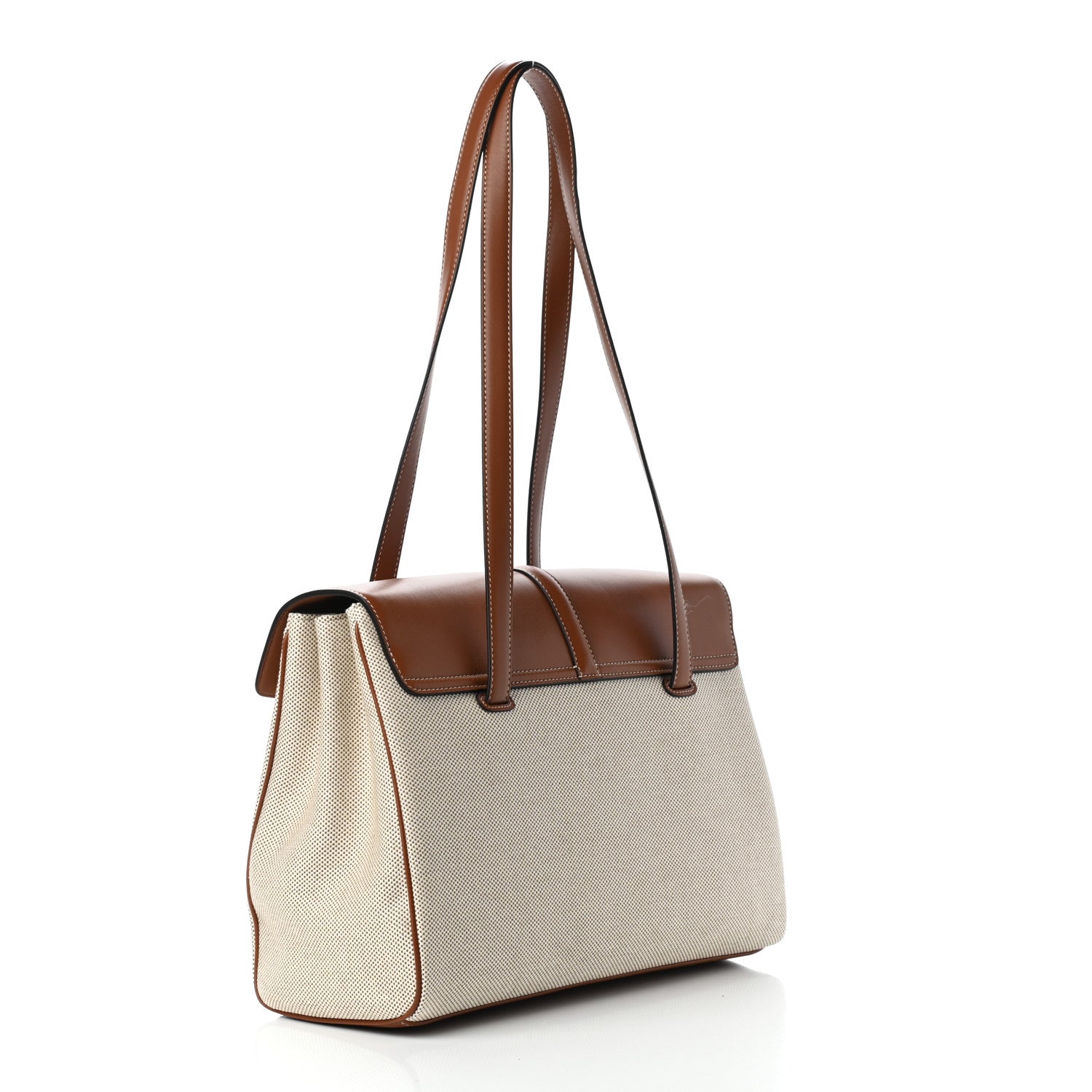 Celine Canvas Calfskin Medium Soft 16 Top Handle Bag Tan White 3 of 8