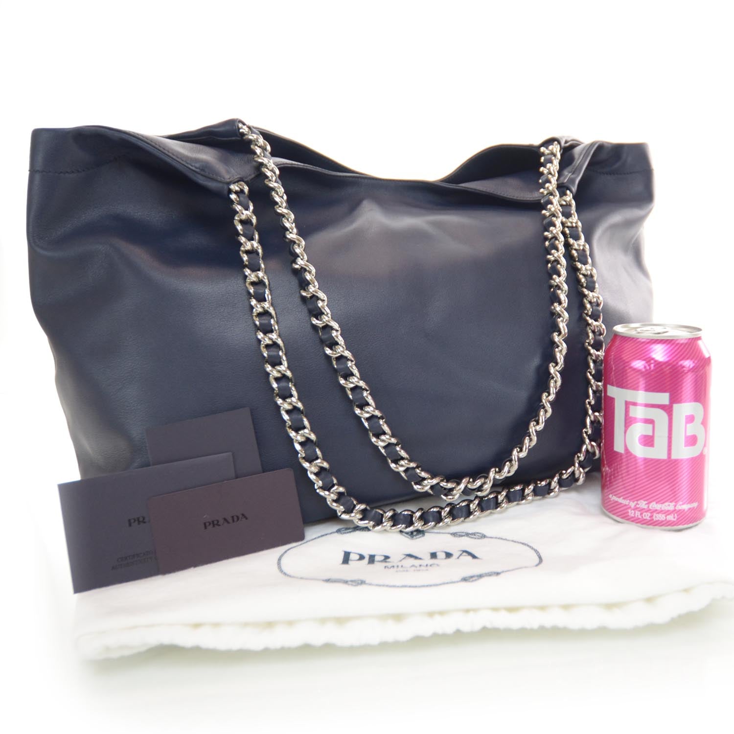 Prada Soft Calf Chain Tote Baltico 3 of 8