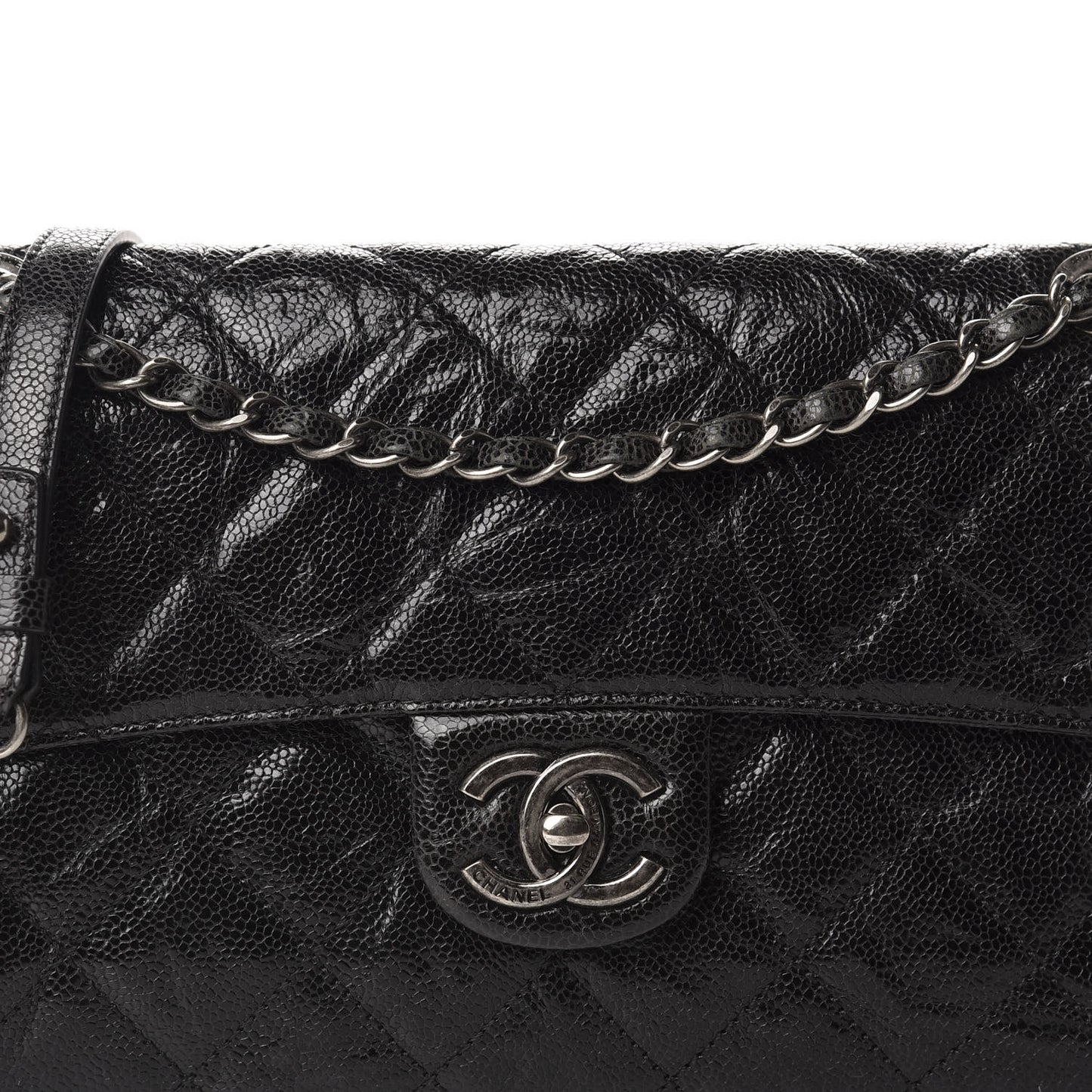 Crumpled Grained Calfskin Medium CC Crave Flap Black