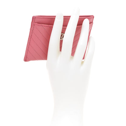 Chanel Caviar Chevron Quilted Card Holder Pink 2 of 16