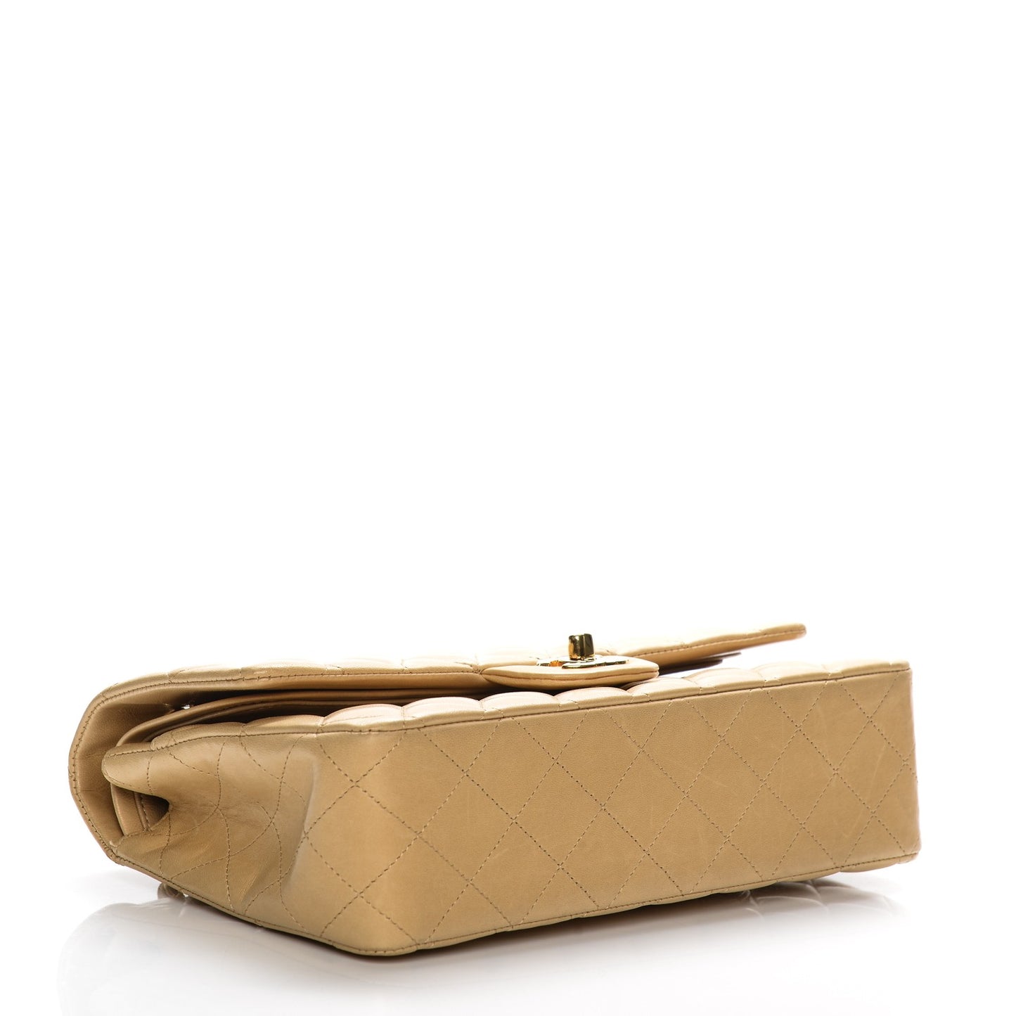 Lambskin Quilted Medium Double Flap Beige