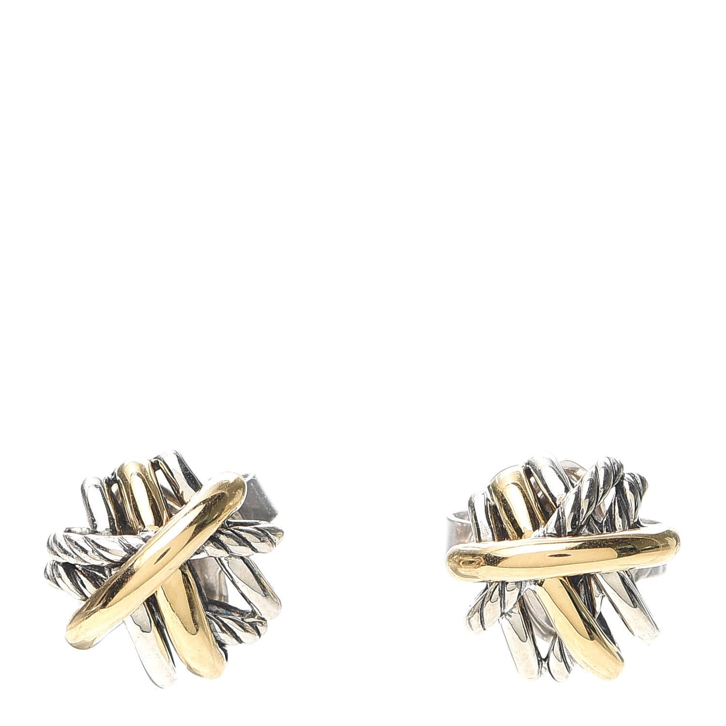 Sterling Silver 18K Yellow Gold Crossover Stud Earrings