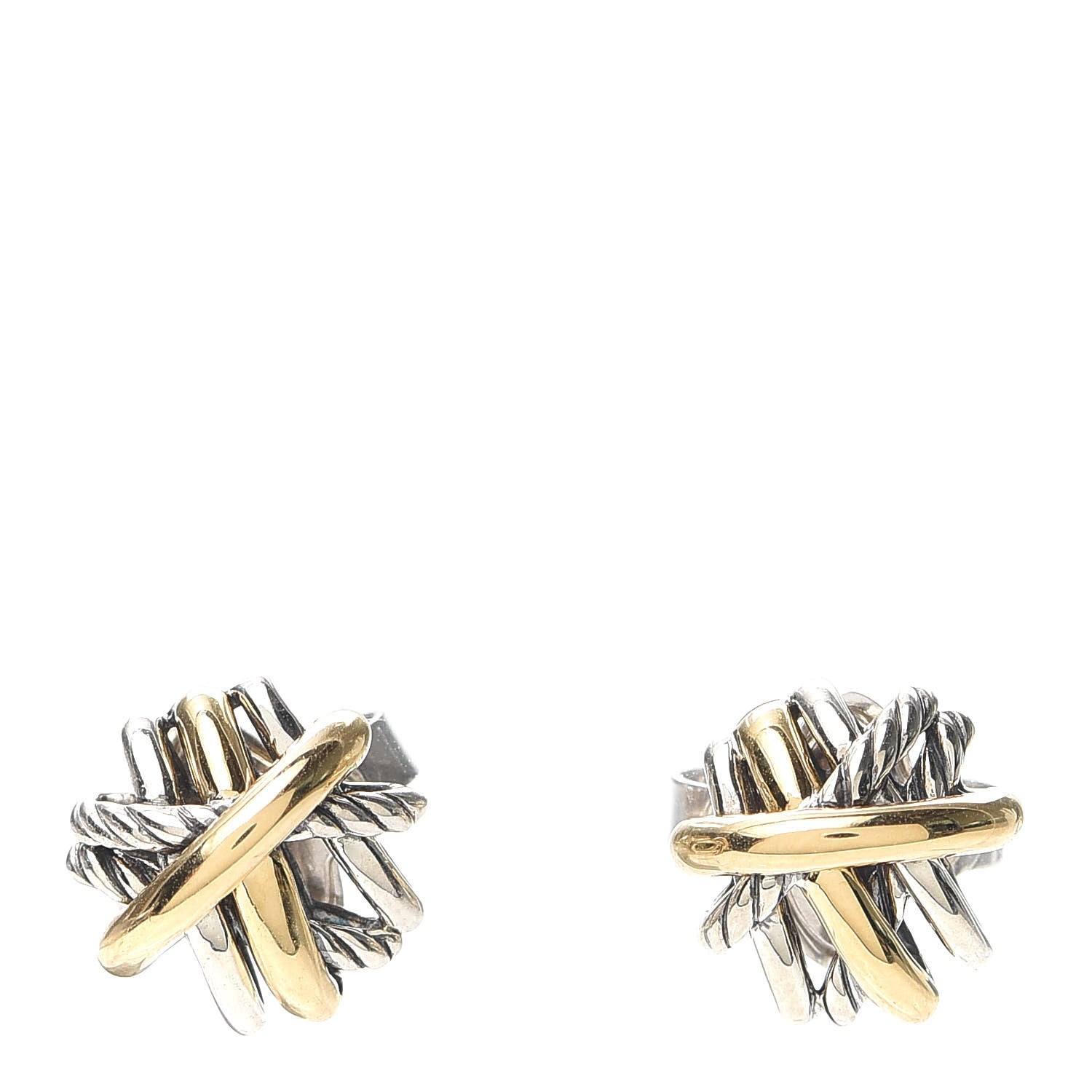 David Yurman Sterling Silver 18K Yellow Gold Crossover Stud Earrings 1 of 3