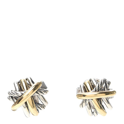 David Yurman Sterling Silver 18K Yellow Gold Crossover Stud Earrings 1 of 3