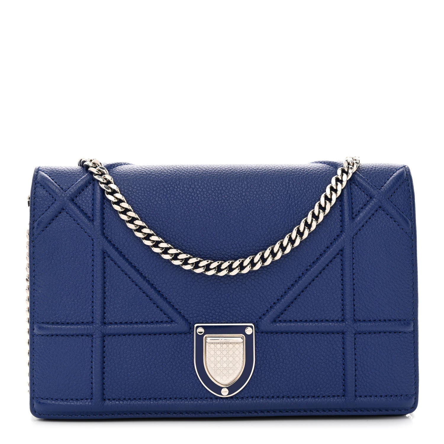 Christian Dior Grained Calfskin Diorama Wallet on Chain Pouch Blue 1 of 12
