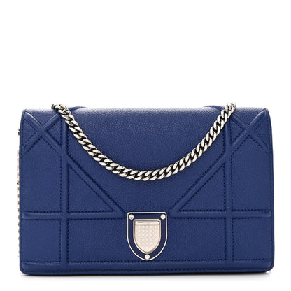 Christian Dior Grained Calfskin Diorama Wallet on Chain Pouch Blue 1 of 12