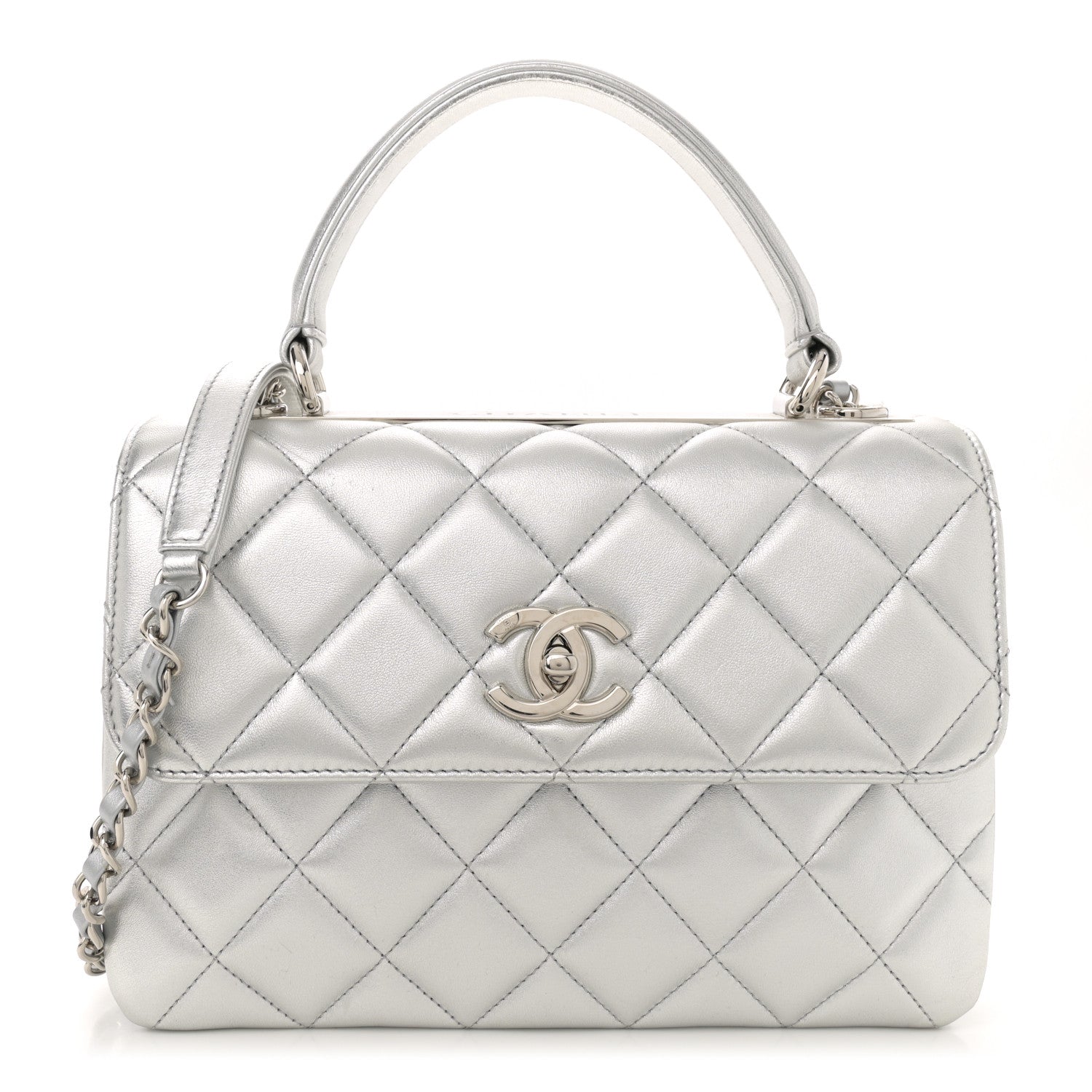 Chanel Metallic Lambskin Quilted Small Trendy CC Flap Dual Handle Bag Silver 1 of 12