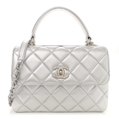 Chanel Metallic Lambskin Quilted Small Trendy CC Flap Dual Handle Bag Silver 1 of 12