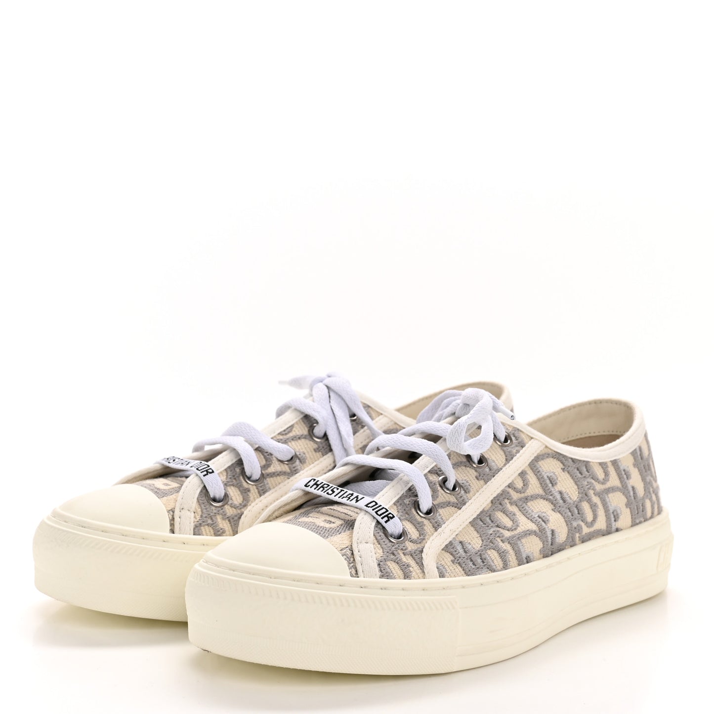 Canvas Oblique Walk'N'Dior Low Top Sneakers 36 Grey Stone