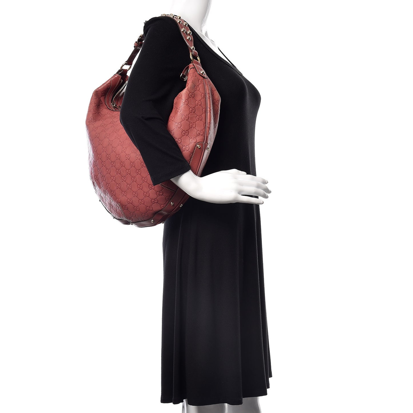Guccissima Large Biba Studded Hobo Red