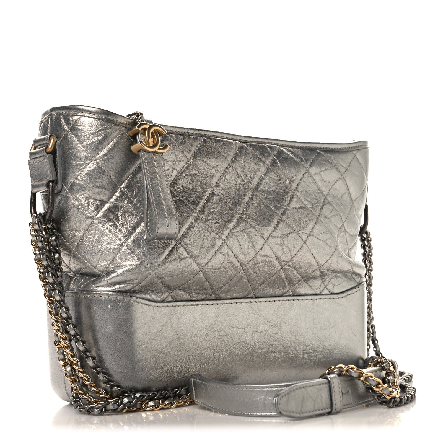 Chanel Metallic Lambskin Calfskin Quilted Medium Gabrielle Hobo Silver 3 of 10