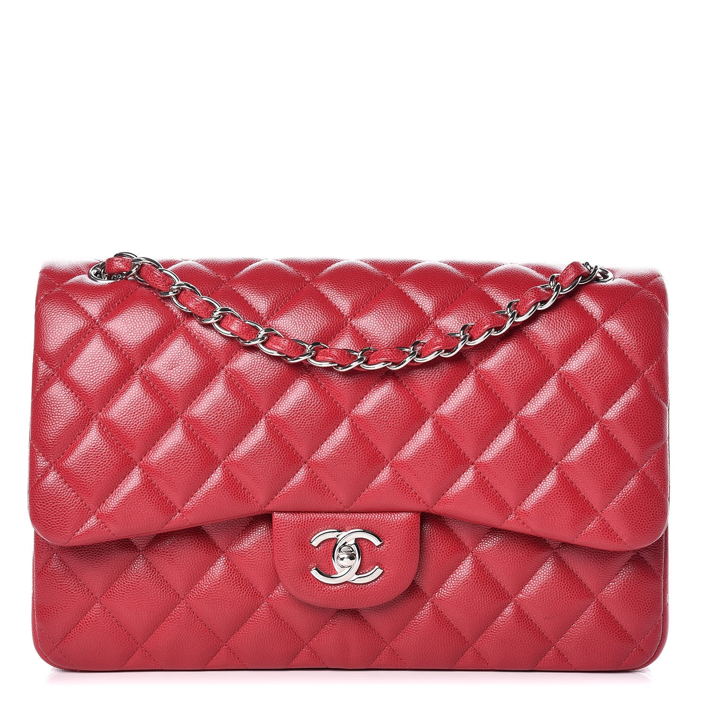 Caviar Quilted Jumbo Double Flap Red