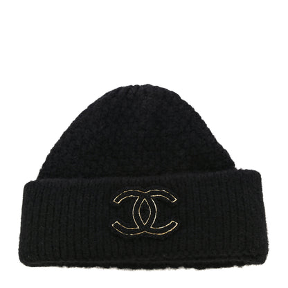 Chanel Cashmere Silk CC Beanie Hat Black 1 of 5