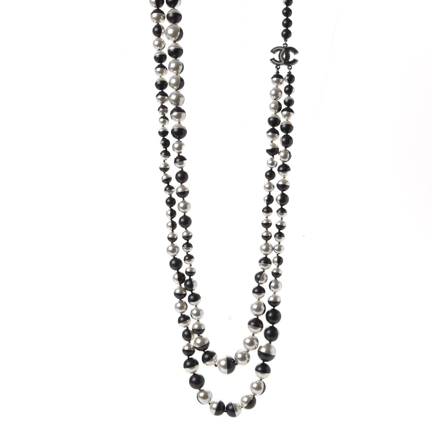 Chanel Ruthenium Resin Bead CC Long Necklace Dark Grey 1 of 7
