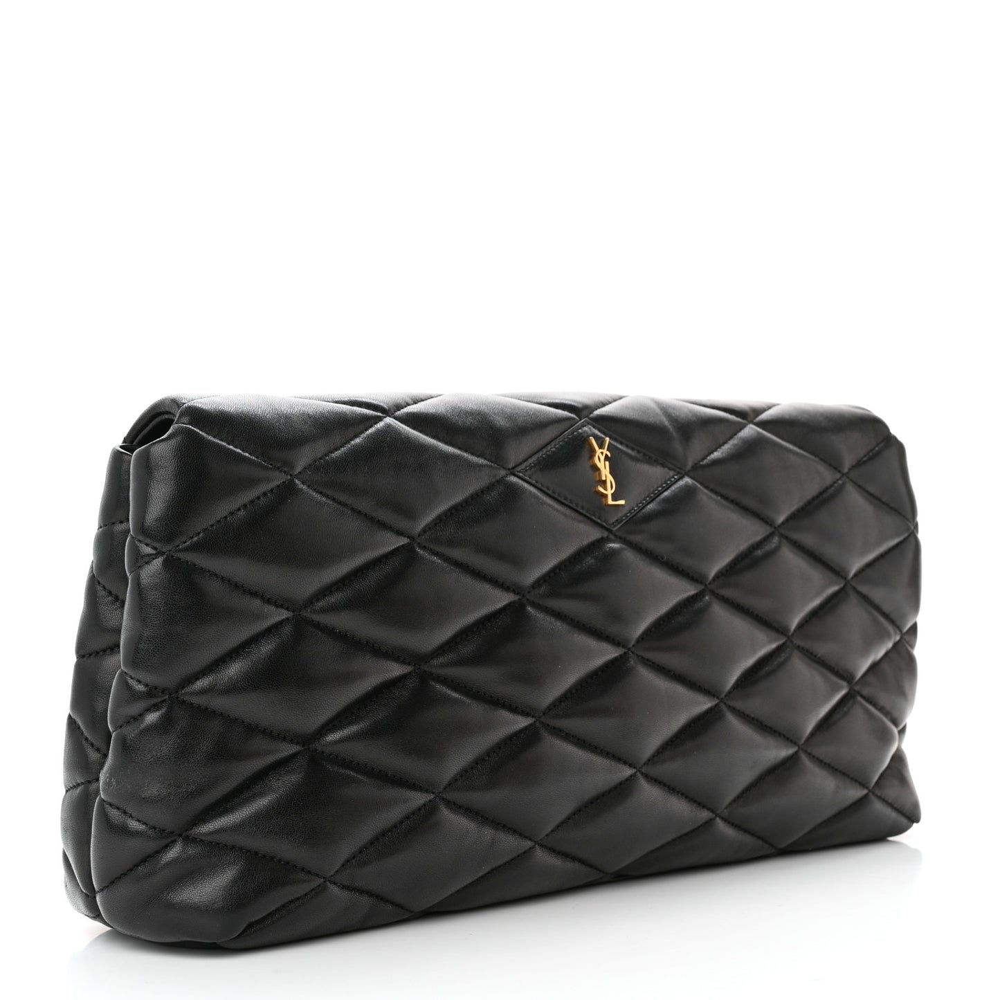 Lambskin Quilted Sade Puffer Envelope Clutch Black