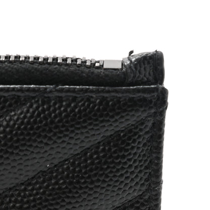 Saint Laurent Grain De Poudre Matelasse Chevron Monogram Fragments Zippered Card Case Black 7 of 8