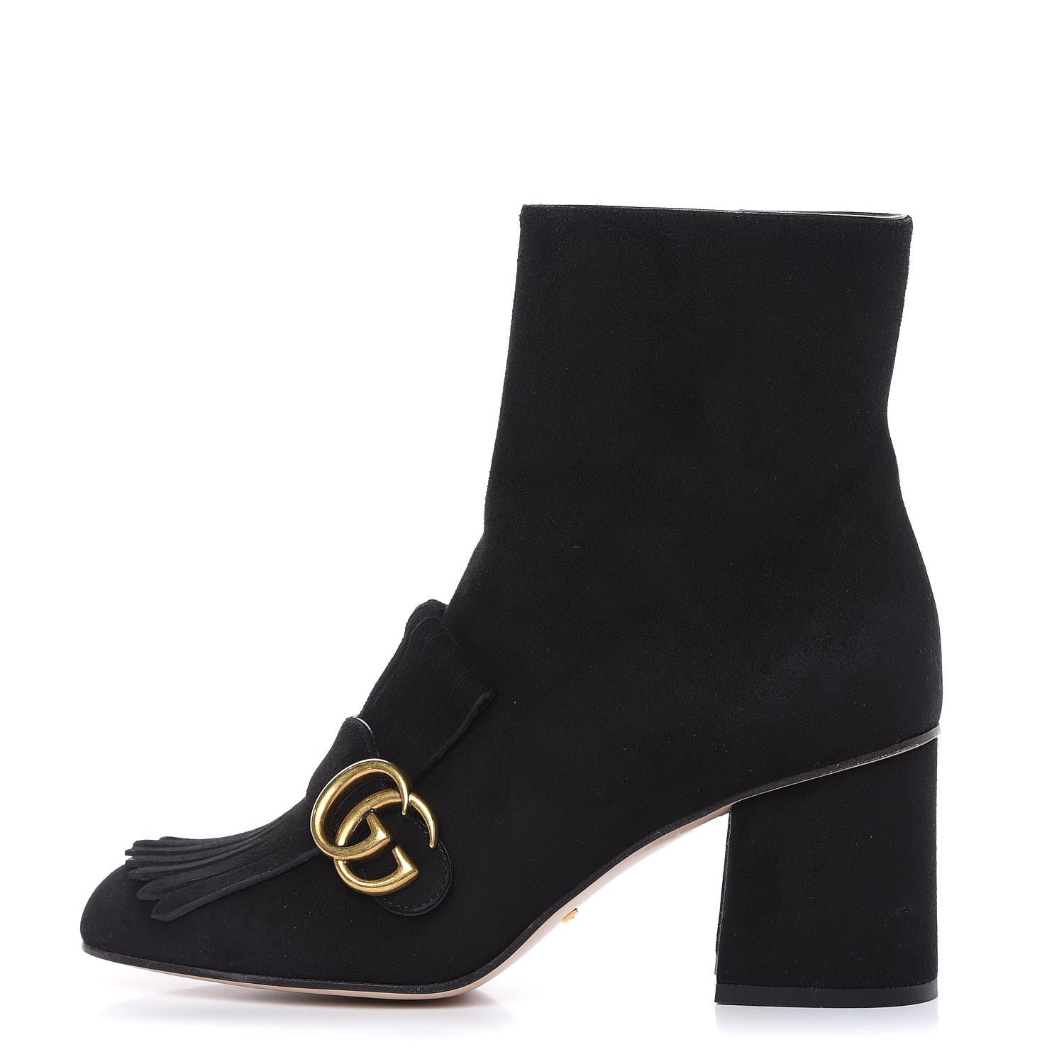 Gucci Kid Scamosciato GG Marmont Fringe 75mm Ankle Boots 38.5 Black 1 of 10