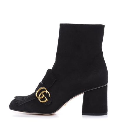 Gucci Kid Scamosciato GG Marmont Fringe 75mm Ankle Boots 38.5 Black 1 of 10