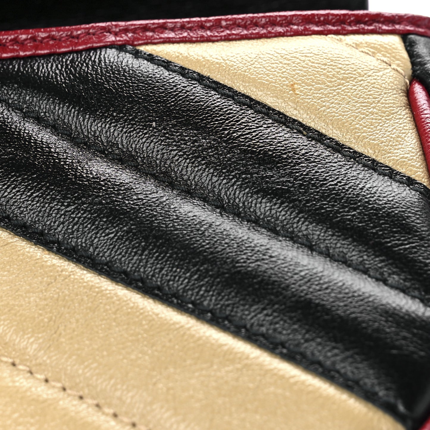 Vintage Effect Calfskin Matelasse Diagonal Striped Super Mini Torchon GG Marmont Shoulder Bag Black Beige