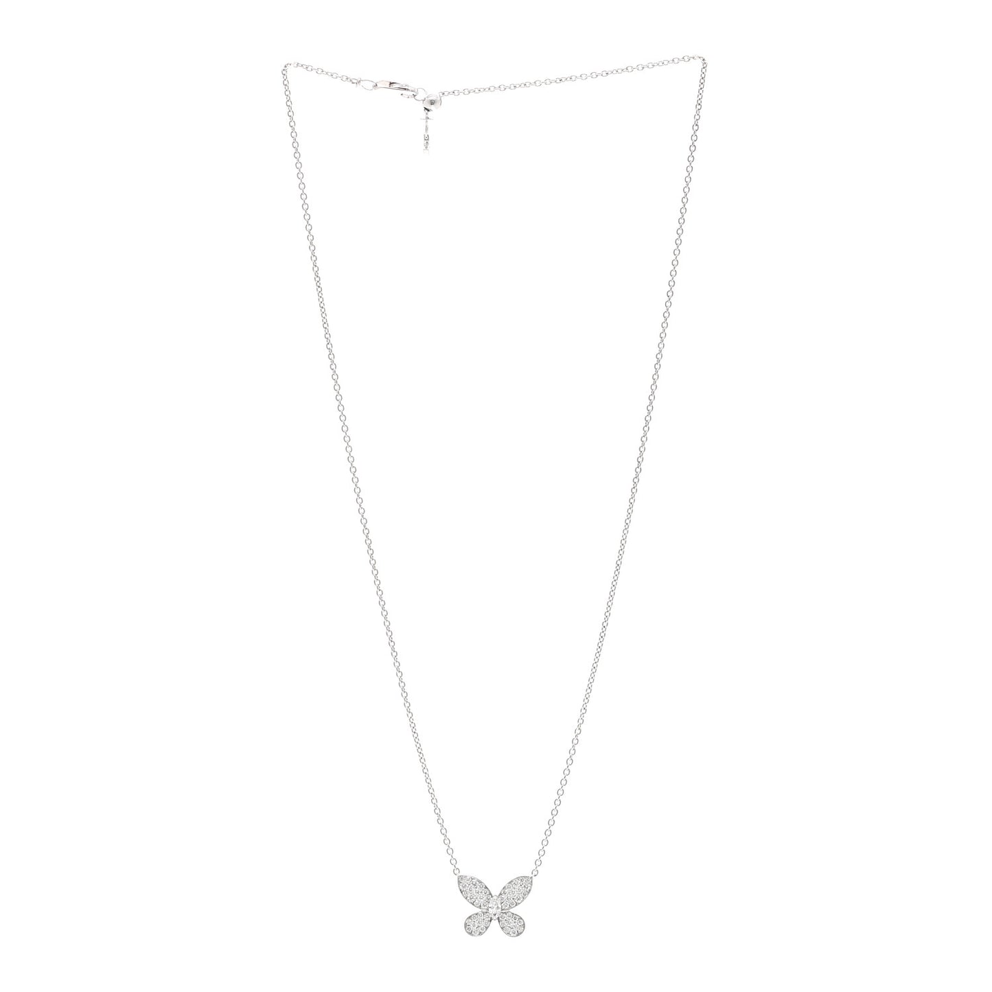 18K White Gold Diamond Small Butterfly Pendant Pave Necklace
