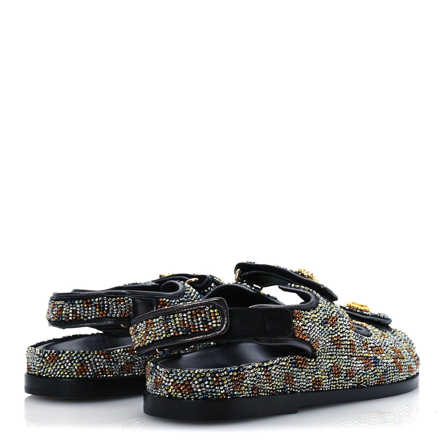 Chanel Grained Calfskin Crystal Velcro Dad Sandals 40 Black Multicolor 9 of 26
