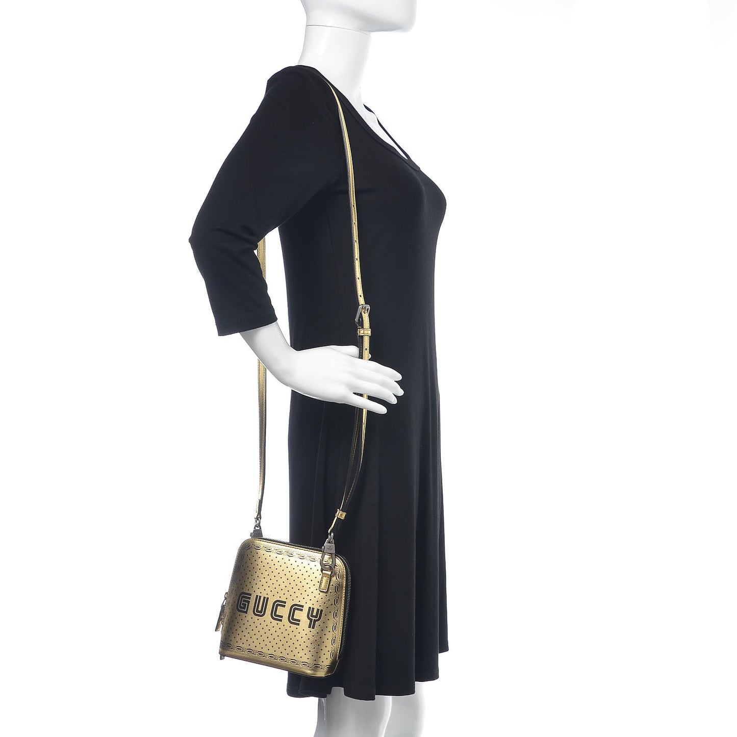 X SEGA Calfskin GUCCY Stars Mini Dome Shoulder Bag Gold