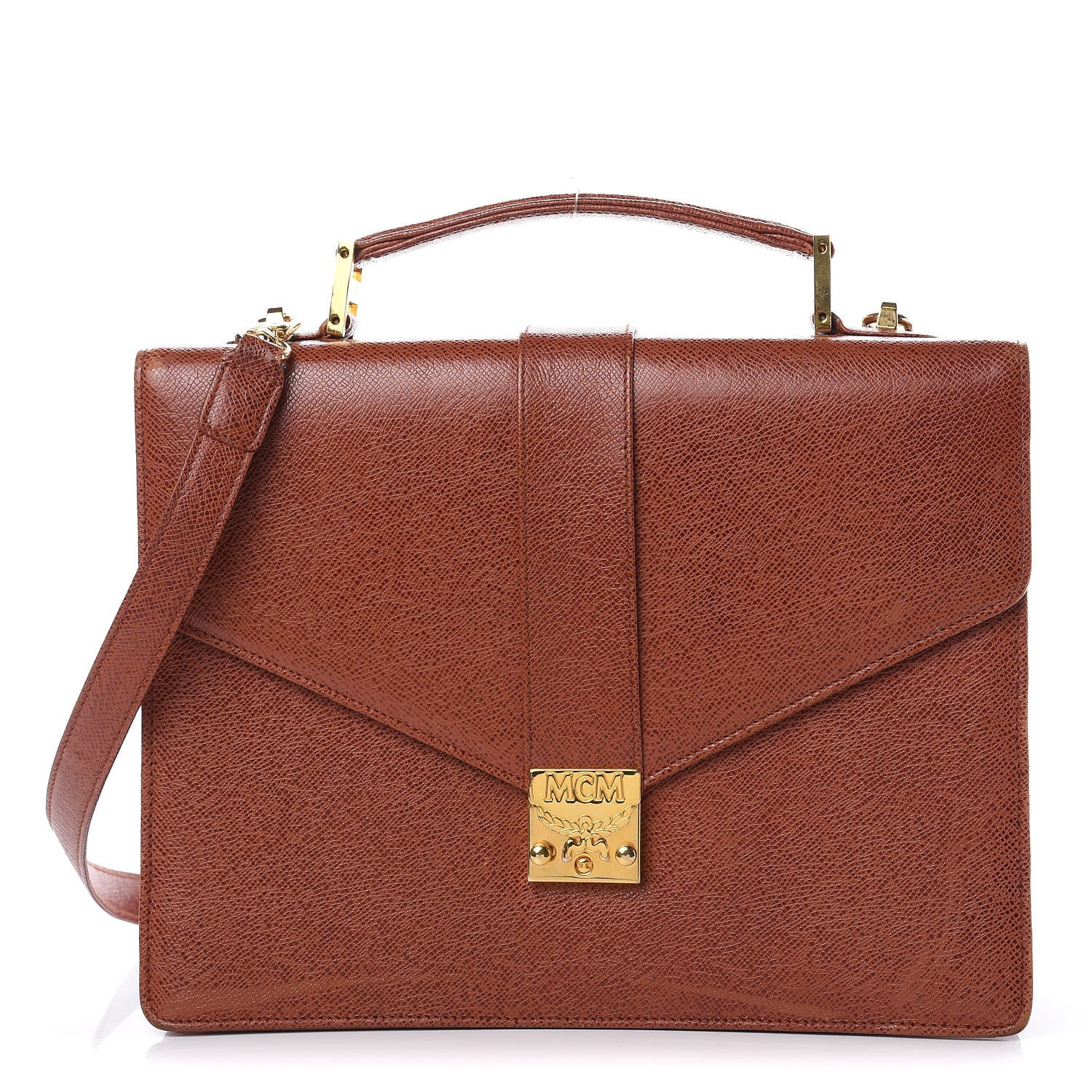 MCM Grained Calfskin Satchel Cognac 1 of 14
