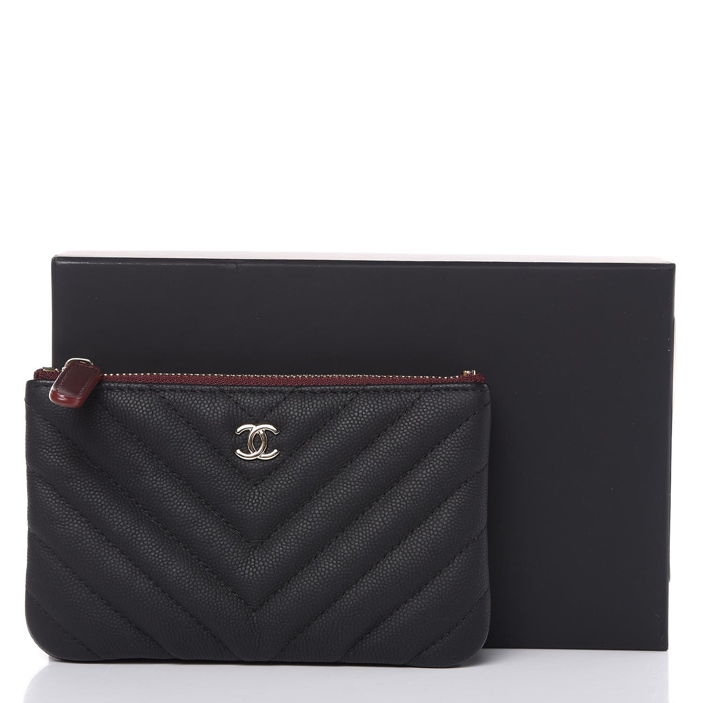 Caviar Chevron Quilted Small Cosmetic Case Black