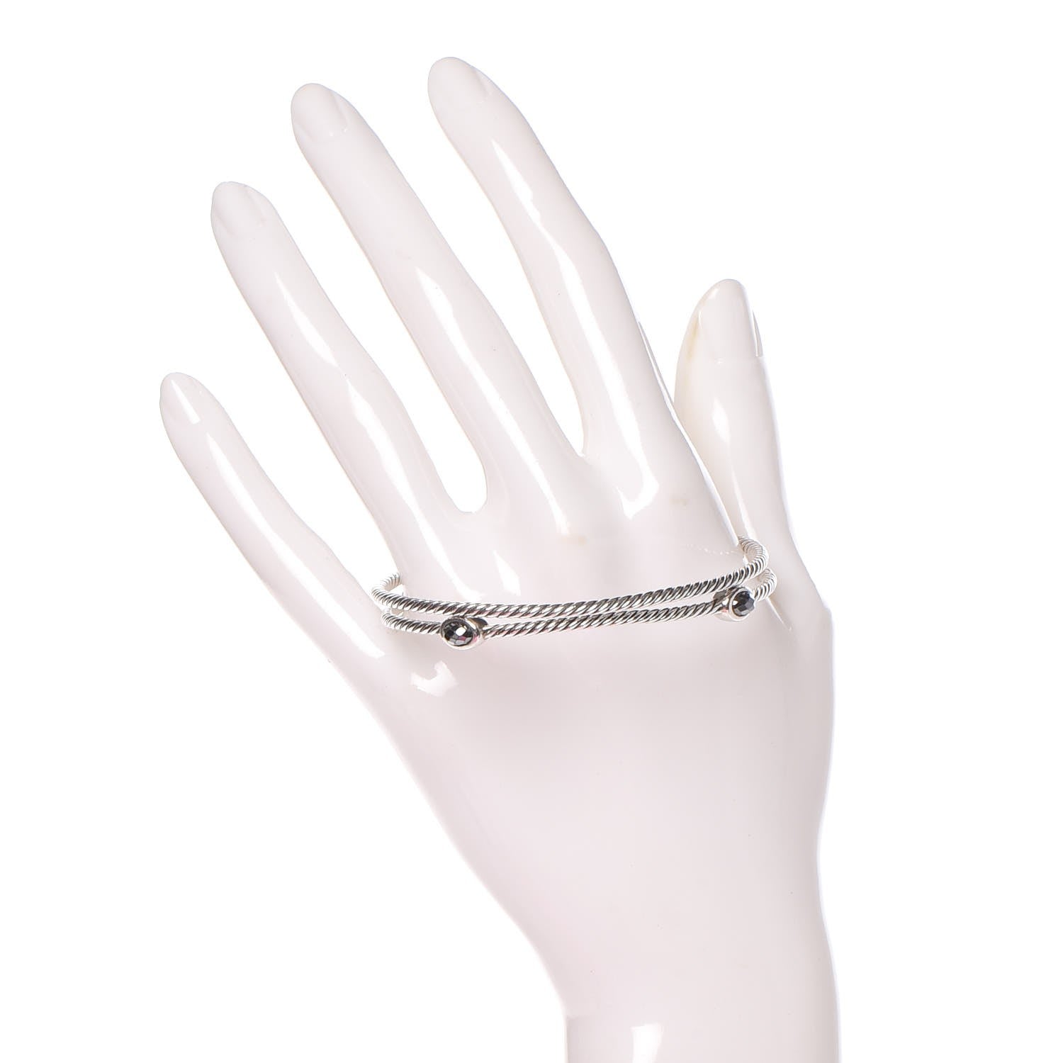 David Yurman Sterling Silver Hematine Color Classics Cable Bangle Bracelet Set of 2 2 of 5