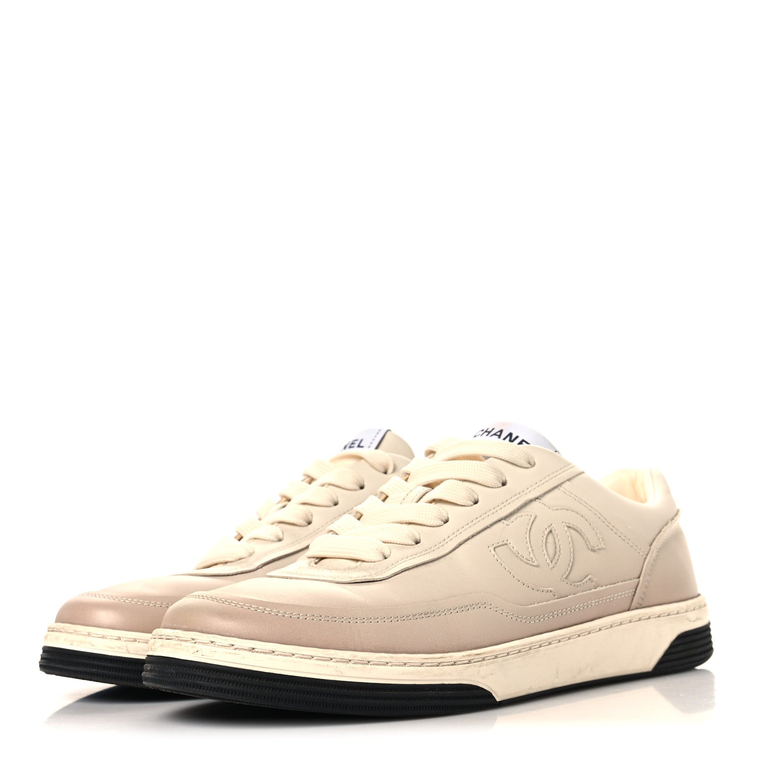 Chanel Printed Calfskin Womens CC Logo Sneakers 38 Beige 4 of 9