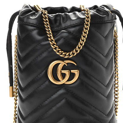 Gucci Calfskin Matelasse Mini GG Marmont 2.0 Bucket Bag Black 8 of 12