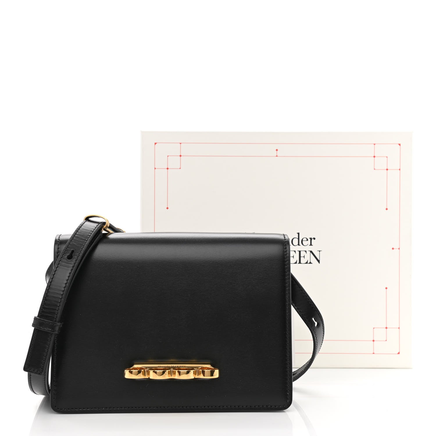 Alexander McQueen Smooth Calfskin Four Ring Knuckle Crossbody Bag Black 10 of 10