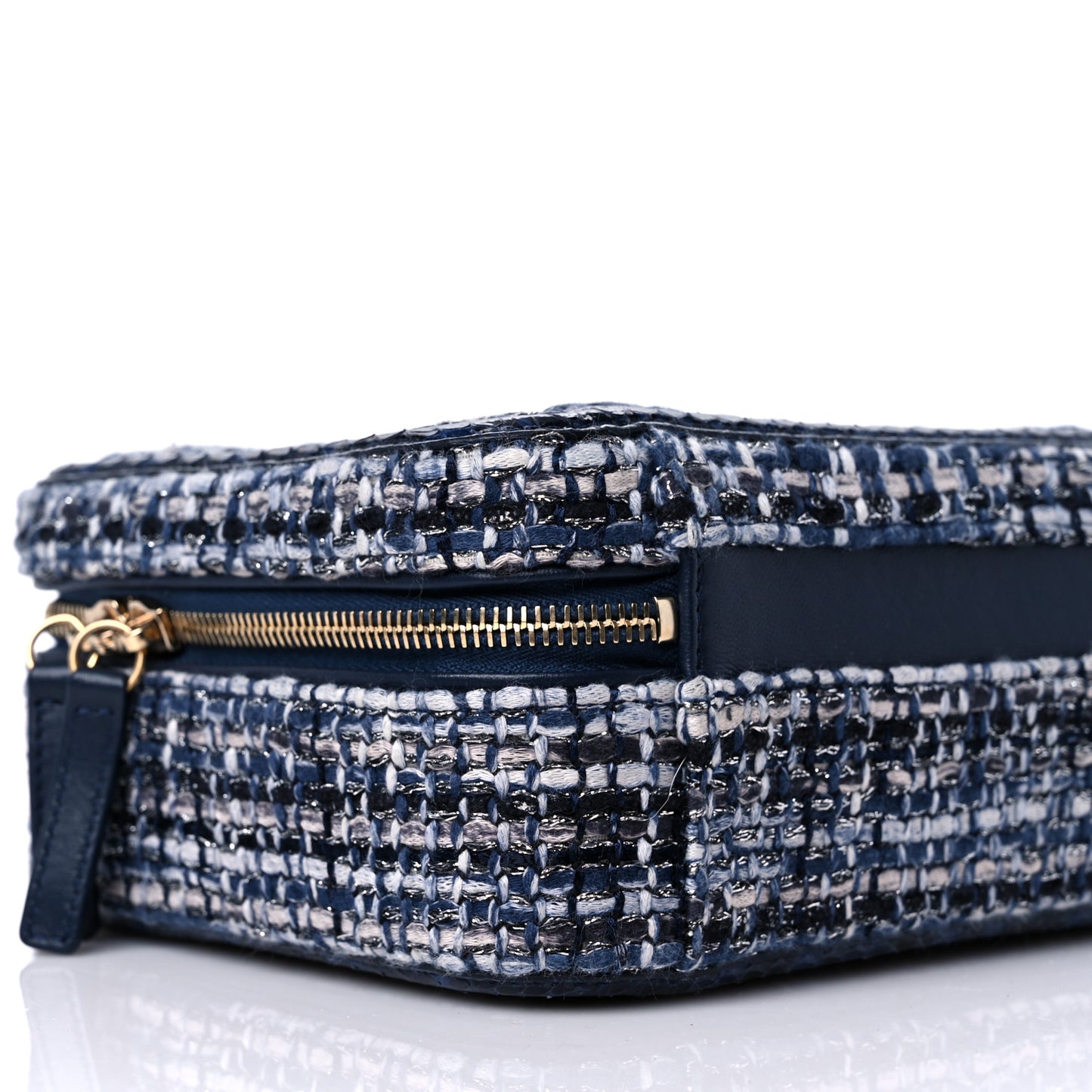 Tweed Snakeskin Quilted Medium CC Filigree Vanity Case Dark Navy