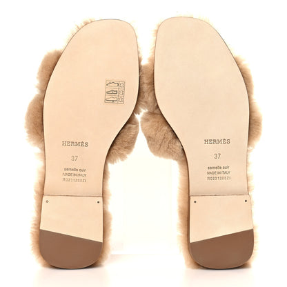 Hermes Woolskin Oran Sandals 37 Beige Argile 5 of 8