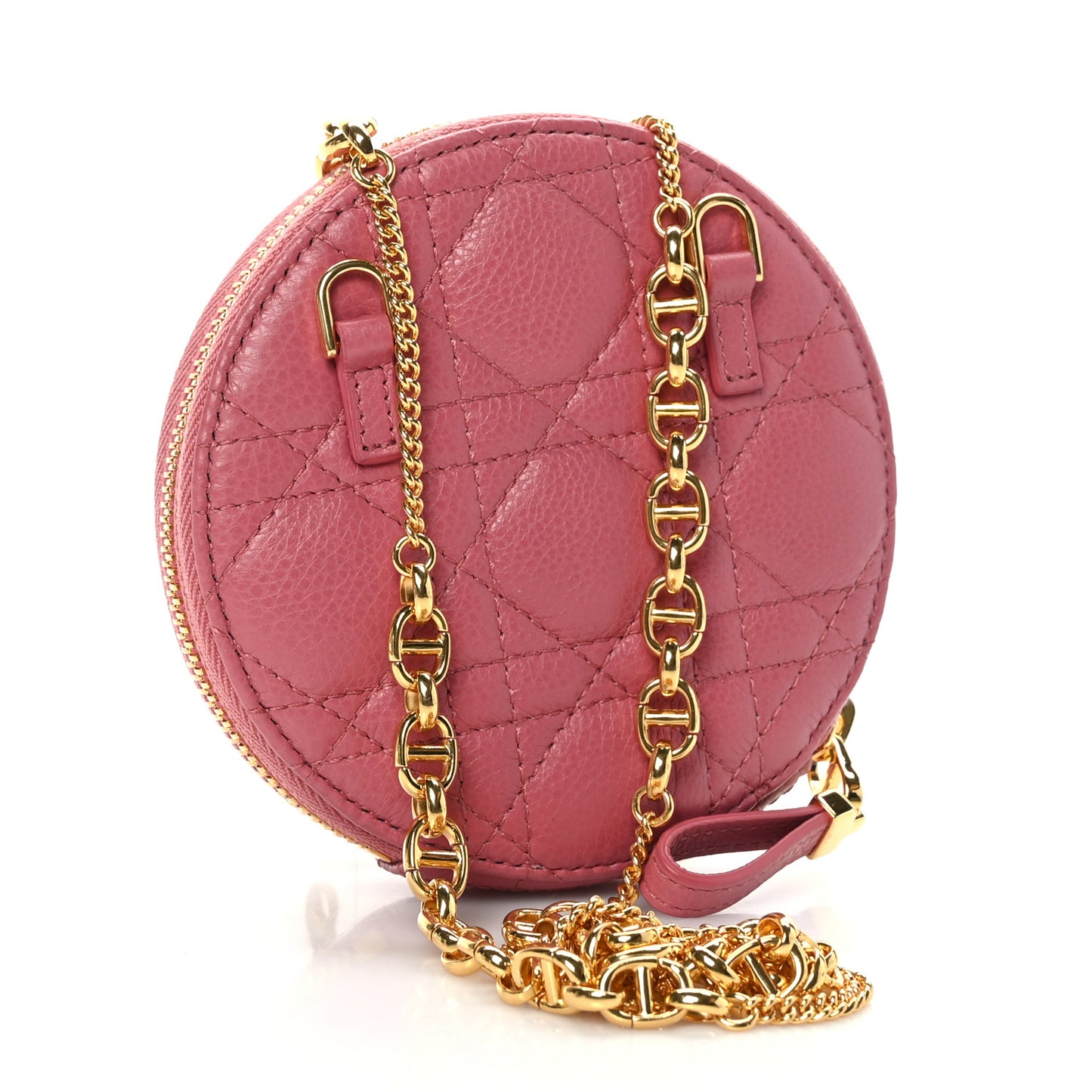 Calfskin Cannage Round Caro Pouch Pink Yarrow
