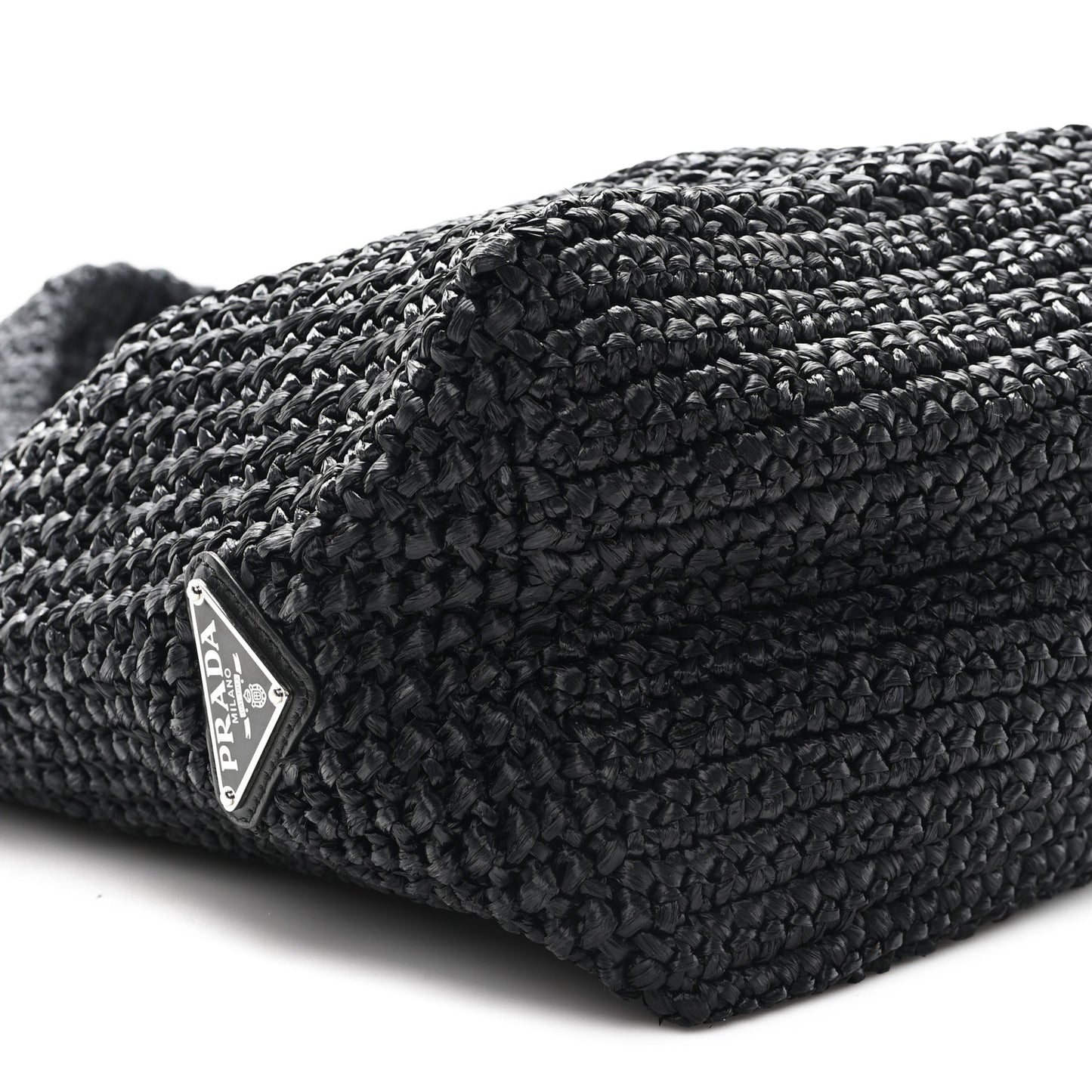 Yarn Raffia Effect Crochet Large Logo Tote Black