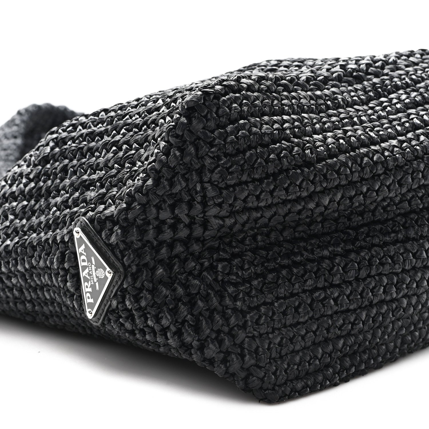 Prada Yarn Raffia Effect Crochet Large Logo Tote Black 9 of 11