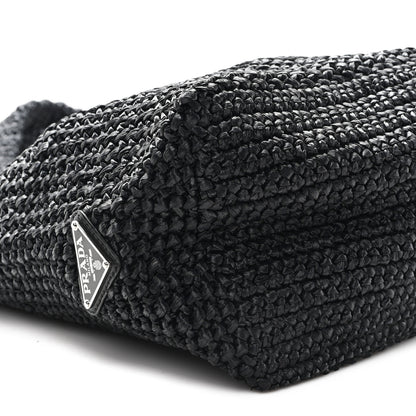 Prada Yarn Raffia Effect Crochet Large Logo Tote Black 9 of 11