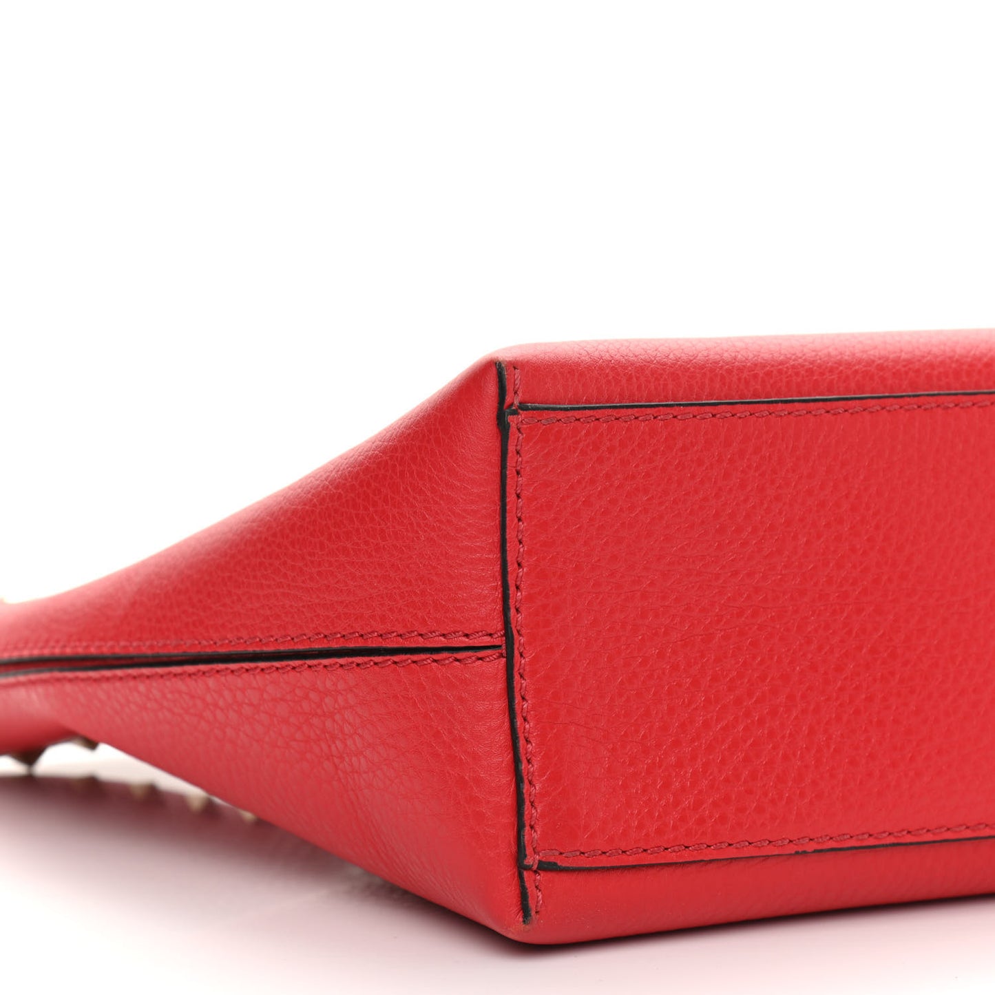 Grained Calfskin Small Rockstud Shoulder Tote Rouge Pur